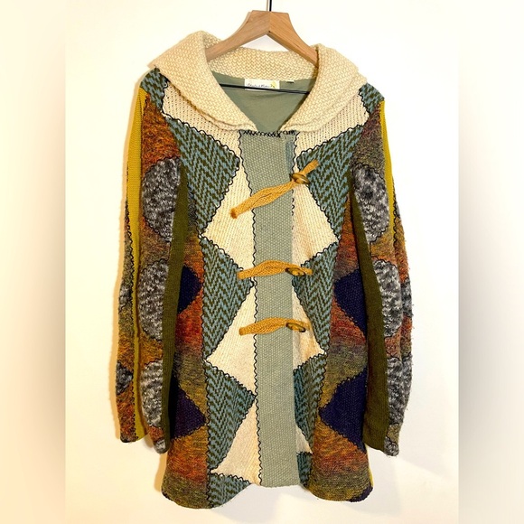 Anthropologie Charlie & Robin Harlequin Patchwork Knit Sweater Chunky Boho RARE - Picture 3 of 16
